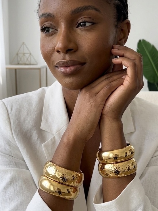 Big Jewelry Co Jewelry - [JUST IN] Sculpted Gold Double Bangle Duo | Polished & Hammered Finish